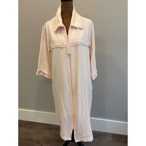 Vintage‎ Cabernet Quilted Zip Front Robe Pink Lace Trim Lightweight  Size L